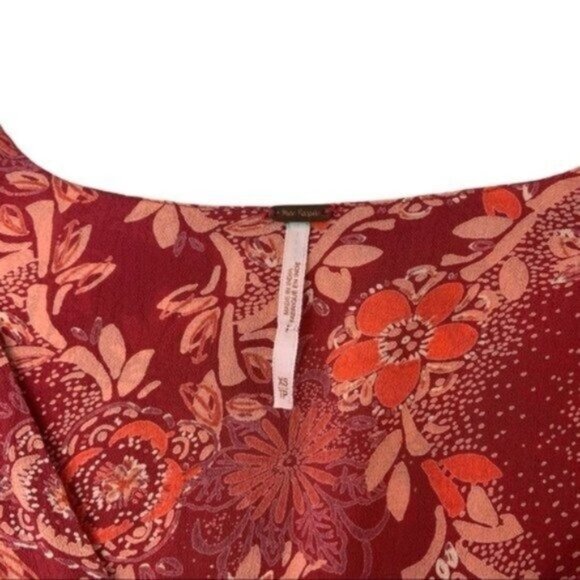 Free People Orange Floral Mini Tunic Dress Long Sleeve Deep VNeck - Picture 7 of 9